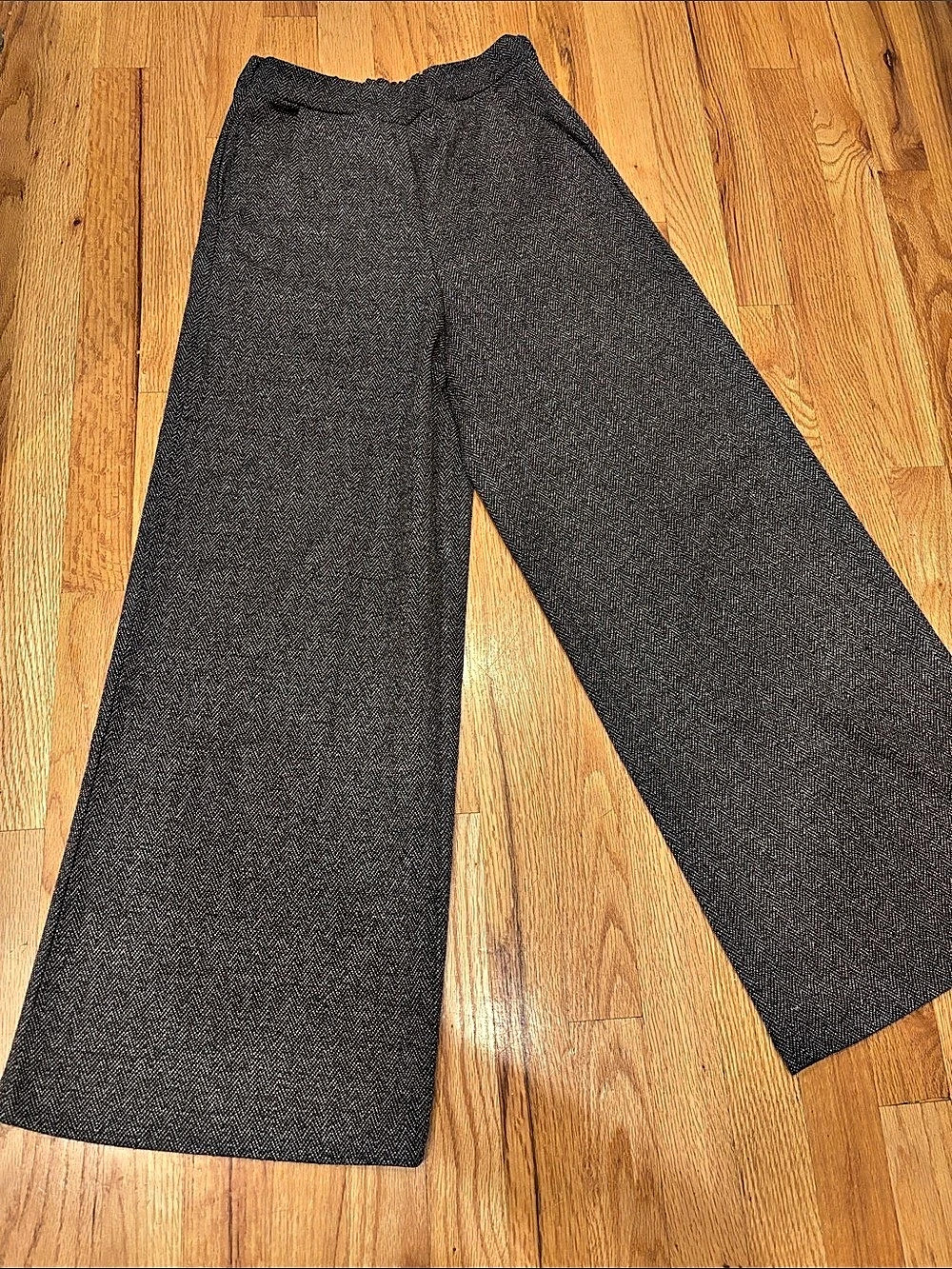 Banana Republic Wide Leg Herringbone Pull-On Pants Black & White Small